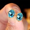 Crystal Female Red Oval Zircon Stud Earring Luxury Small Stone Earrings Charm Yellow Gold Color Wedding Jewelry For Women