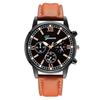 Fashion Men'S Business Watch, Black Shell Three Eyelid Strap Watch, Men'S Casual Quartz Watch
