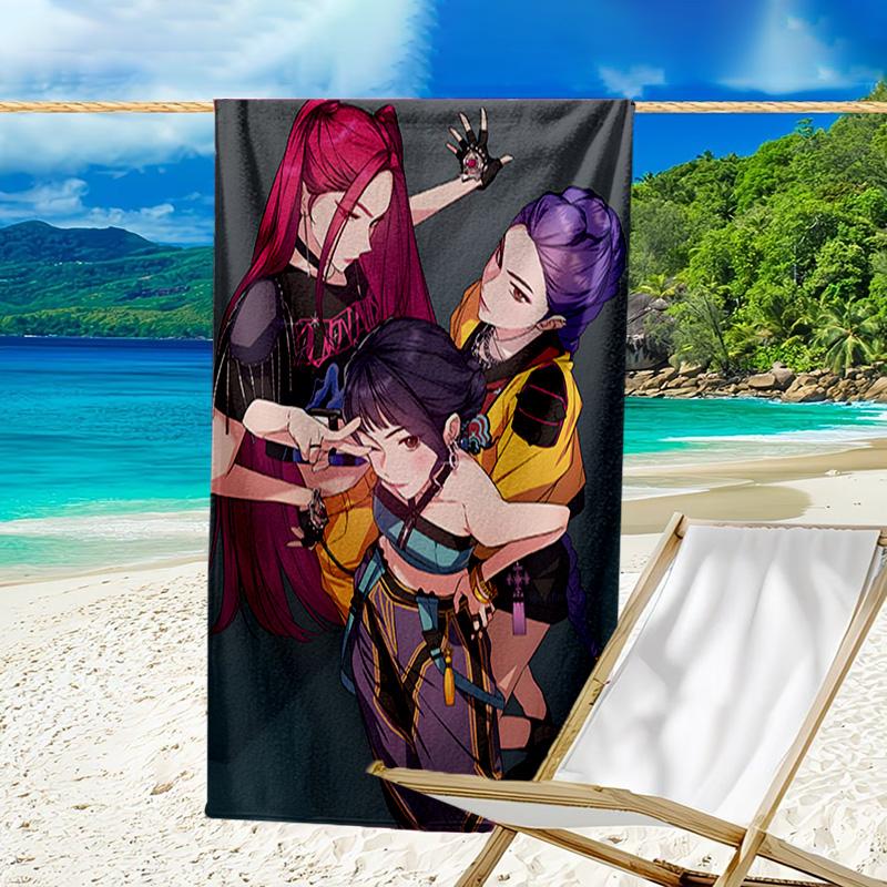 1pc KPop Demon Hunters11 Beach Towel, Beach and Seaside Swimming Pool Equipment, Fashion Pattern, Rectangular, Travel Essentials