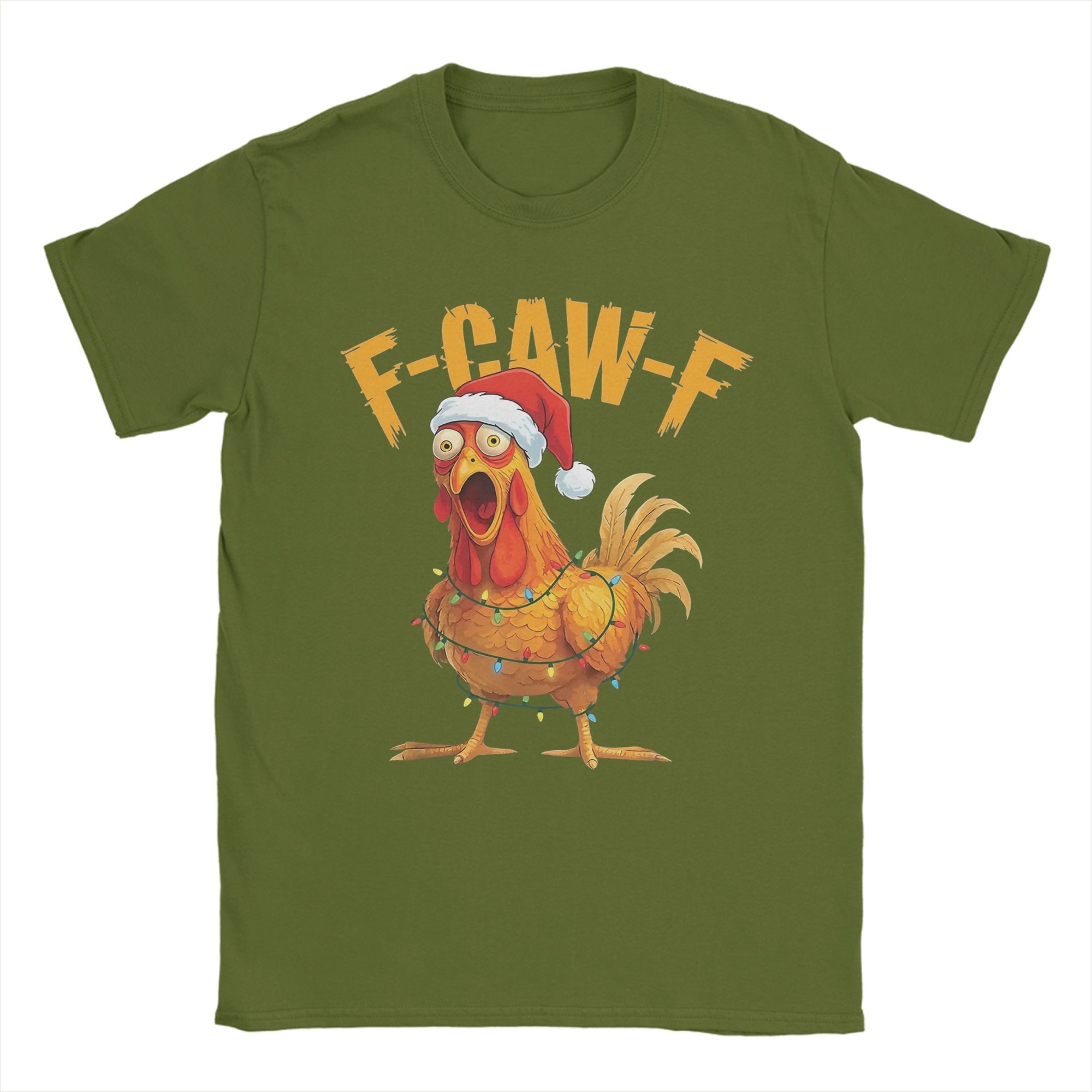 

Men F-Caw-F Chicken Christmas T Shirts Pure Cotton Tops Funny Short Sleeve Crew Neck Tee Shirt Plus Size T-Shirts 4XL