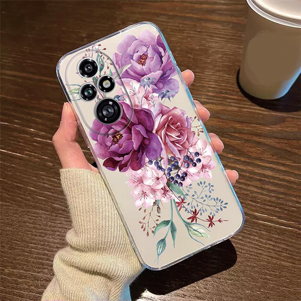 For Honor 200 Lite 200Pro 200 Smart Transparent Clear Cover Silicone Rose Flower Oil Painting Lavender Phone Case for Honor200