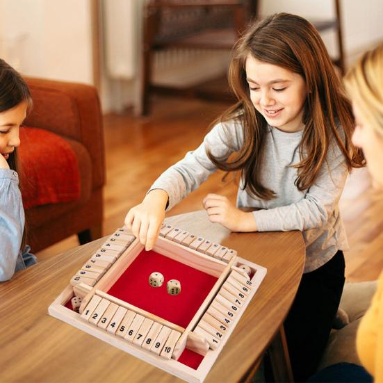 Shut The Box Board Game Educational Dice Strategy Game 2-4 Players Kids Adults Family Night Party Interactive Wooden Close The Box Toy