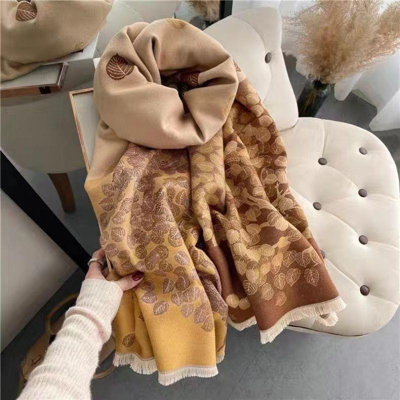 Women s Autumn & Winter Dual-Purpose Jacquard Leaf Scarf/Shawl - Warm and Thick