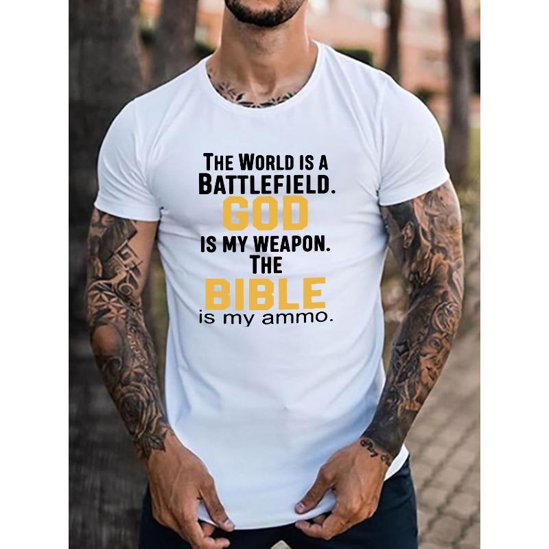 European sizes Letter Print Men's Creative Top, Casual Short Sleeve Crew Neck T-shirt, Men's Clothing For Summer Outdoor