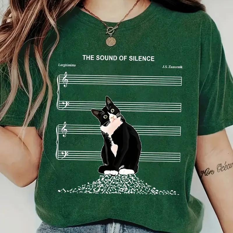 Women Summer T Shirt Retro Fashion Short Sleeve Tees Casual Kitten Printed  Tops