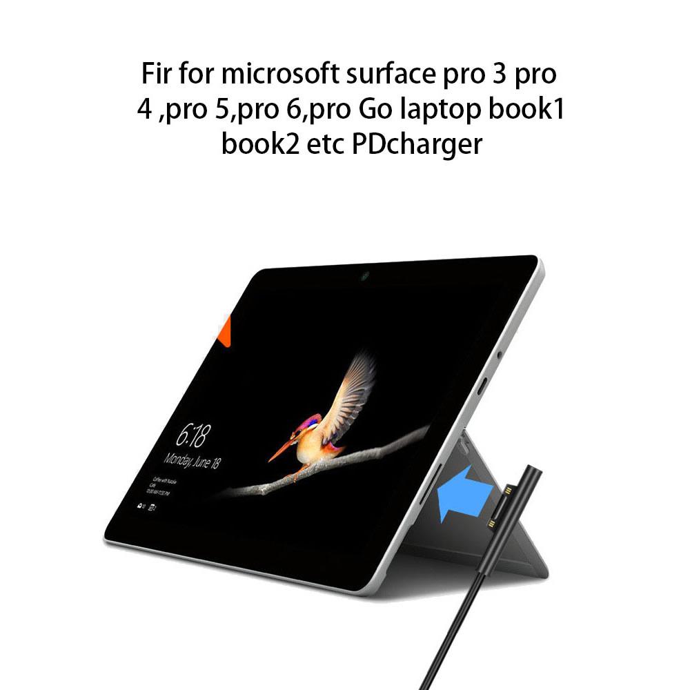 15V 3A Fast Charging Cable Surface Connect To Type C PD Compatible with Microsoft Surface Pro 8/7/6/5/4/3 Go3/2/1 Laptop4/3/2/1