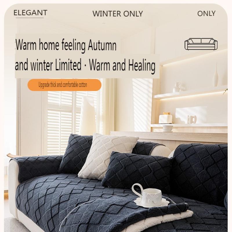 Shu Cotton Lint Sofa Cushion Thickened Autumn and Winter Plush Straight Row Leather Sofa Seat Cushion Dirt-resistant Simple Non-slip Cover