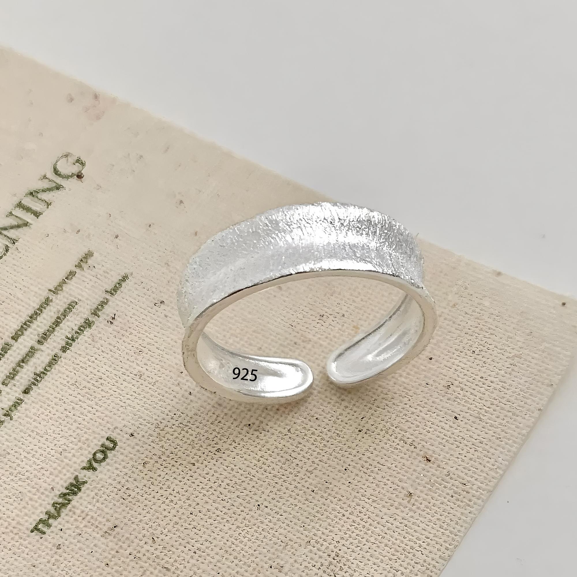 Sam Panda 925 Silberringe Für Frauen Einfacher Finger Offen Vintage Handgemacht Breiter Glatter Ring Allergie Für Geburtstagsgeschenk beige