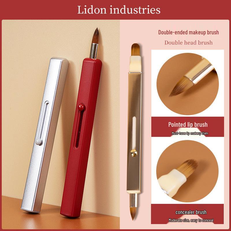 Portable Double-Ended Retractable Lip Brush with Lid for Lipstick & Lip Liner Application