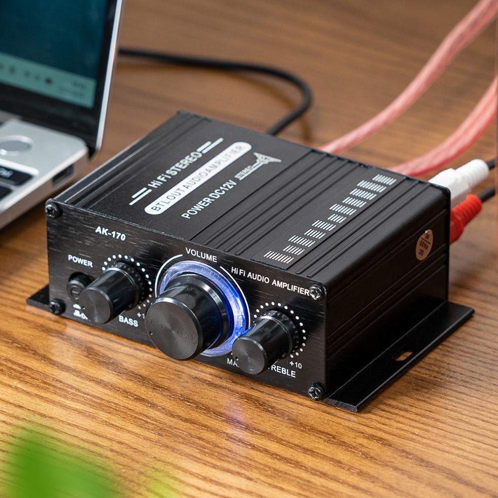 AK-170 Wireless HiFi Audio Mini Amplifier 20W+20W 2CH Stereo Power AMP Car Home Subwoofer Speakers DC 12V