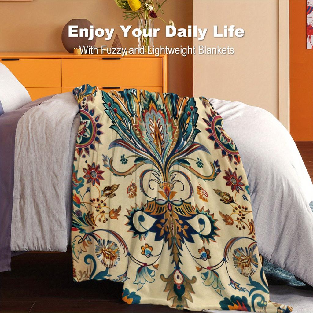 Vintage Paisley Floral Print Flannel Blanket Bohemian Ethnic Flower Soft Warm Throw Blanket Sofa Bed Boho Home Decor Gift
