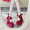Tacones altos gruesos de gran tamaño para mujer, informales, japoneses, con tiras, de gamuza, estilo universitario retro.