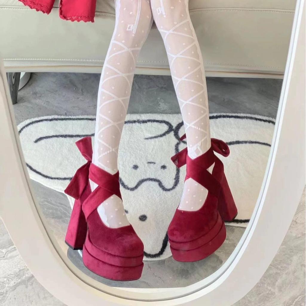 Tacones altos gruesos de gran tamaño para mujer, informales, japoneses, con tiras, de gamuza, estilo universitario retro.