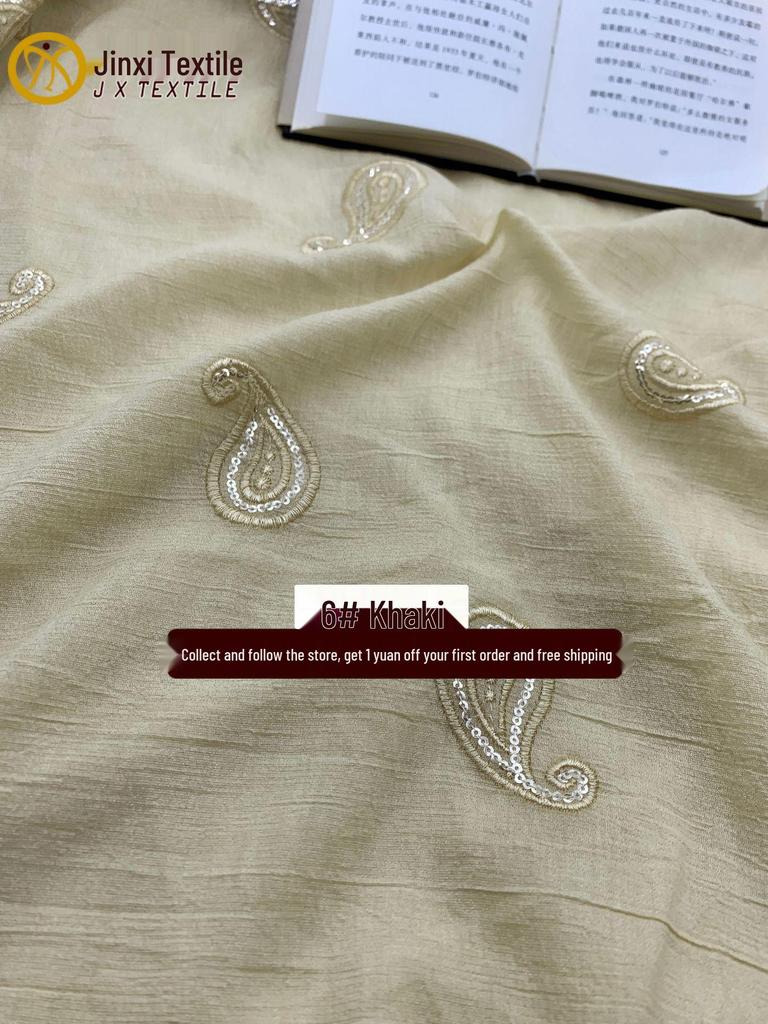 3D Cashew Flower Sequin Tencel Embroidered Fabric for Spring/Summer Dresses and Children's Hanfu.