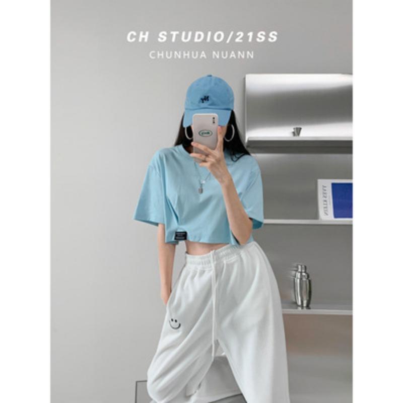 Bottom Shirt for Women In Summer New Short-sleeved T-shirt for Women Loose Slimming and Navel-displaying Tops for Women