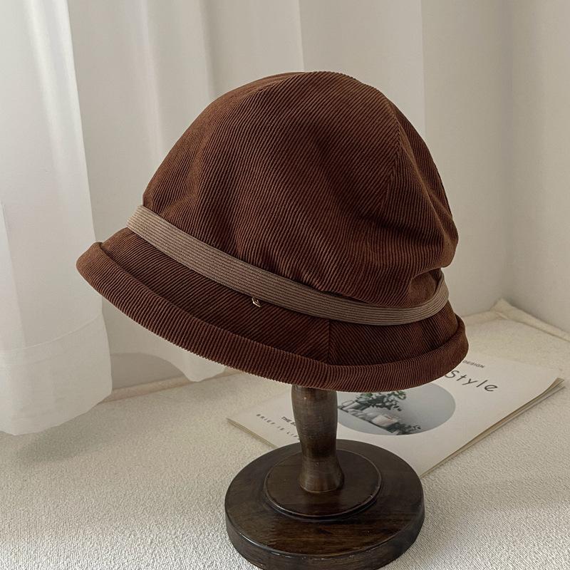 

{Summer2} Japanese Casual Corduroy Bucket Hat Warm Windproof Fisherman Caps Retro Wide Brimmed Basin Hat кофейный
