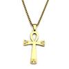 Egyptian Ankh Cross Stainless Steel Pendant Necklace for Women Men Symbol of Life Cross Rhinestones Chain Necklaces Jewelry Gift