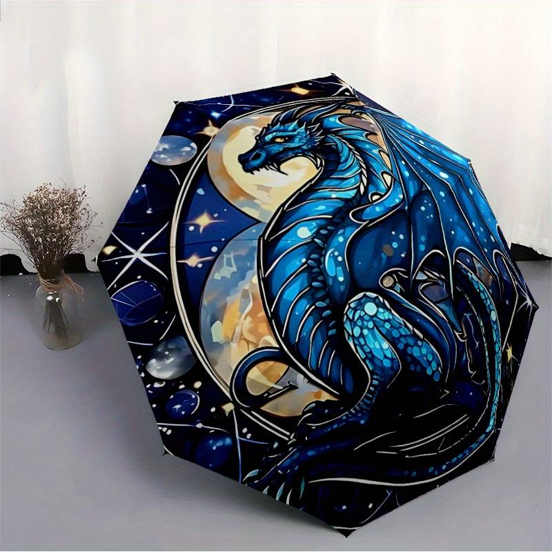 1pc Dragon Fantasy Compact Travel Umbrella, Automatic Folding Lightweight Windproof 8-Bone Reinforced Design, Portable for Backpack Durable