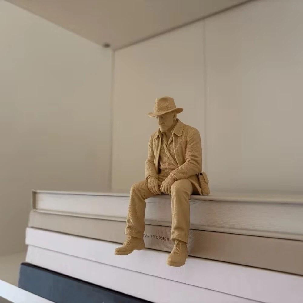 Realistic Explorer Sitting Statue Western Cowboy Explorer Desk Sculpture Gift