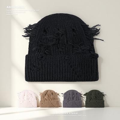 Autumn and Winter Ripped Knitted Hats for Women Outdoor Ear Protection Cold Hats for Couples  Versatile Warm Woolen Hats for Men Trendy