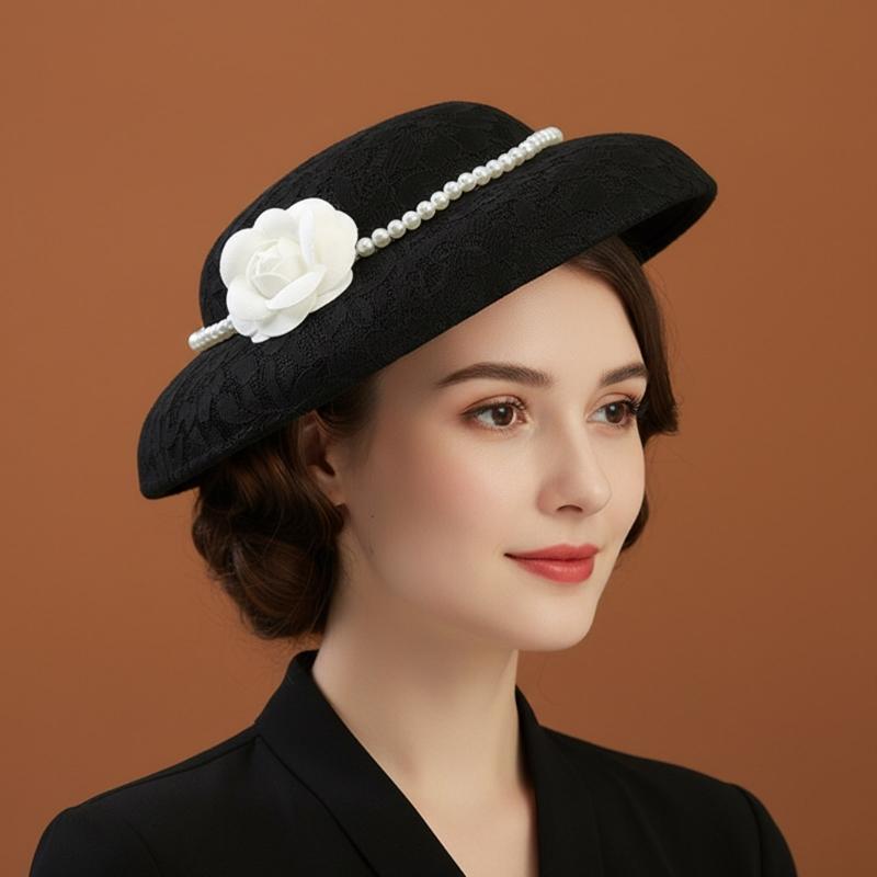 Adjustable Pearls Bucket Hat Wedding Guest Flower Embellished Hat For Beach Parties Outdoor Event