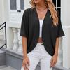 Women's Casual Knitted Cardigan Jacket Fashionable Mid Sleeve Solid Color Spring Summer