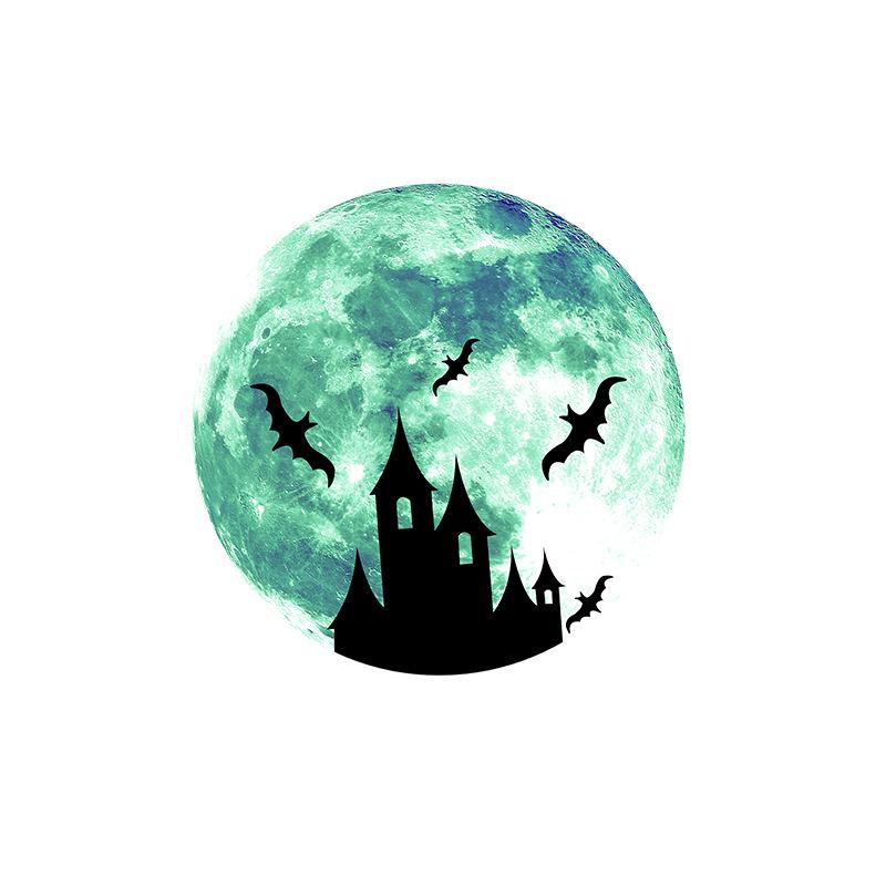 Luminous Moon Castle Bat Wall Sticker - Glowing Fluorescent Decor for Children's Living Room.