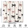 Pink And Black Bow Shower Curtain 1Pc – Hand-Drawn Ribbons & Hearts, Romantic Cute Art For Valentine’S Day Or Girl’S Room Decor
