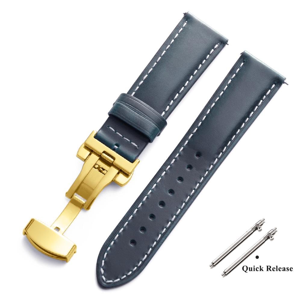 Vintage Oljebetsat Läder Klockarmband 18mm 20mm 22mm Universellt Huvud Lager Ko Läder Klockarmbands Tillbehör Fjärilsspänne Armband