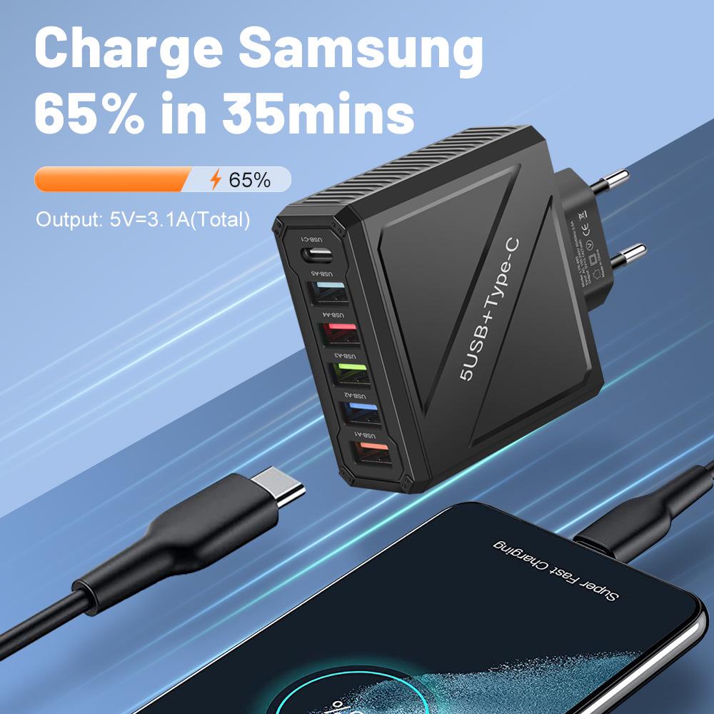 3.1A 5-Port USB Charger with EU, US, UK, KR Plugs