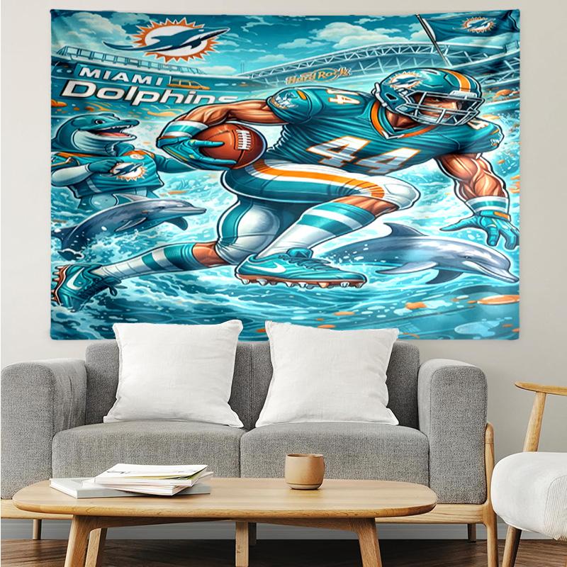Miami Dolphins Logo Wandteppich für Schlafzimmer Ästhetische Klassenzimmer-Wandteppiche Wandbehang für Wohnzimmer Studentenwohnheim Büro, Ideales Kreatives Geschenk