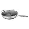 Wutuo 316 Stainless Steel Universal Wok & Frying Pan with Stand-Up Glass Lid