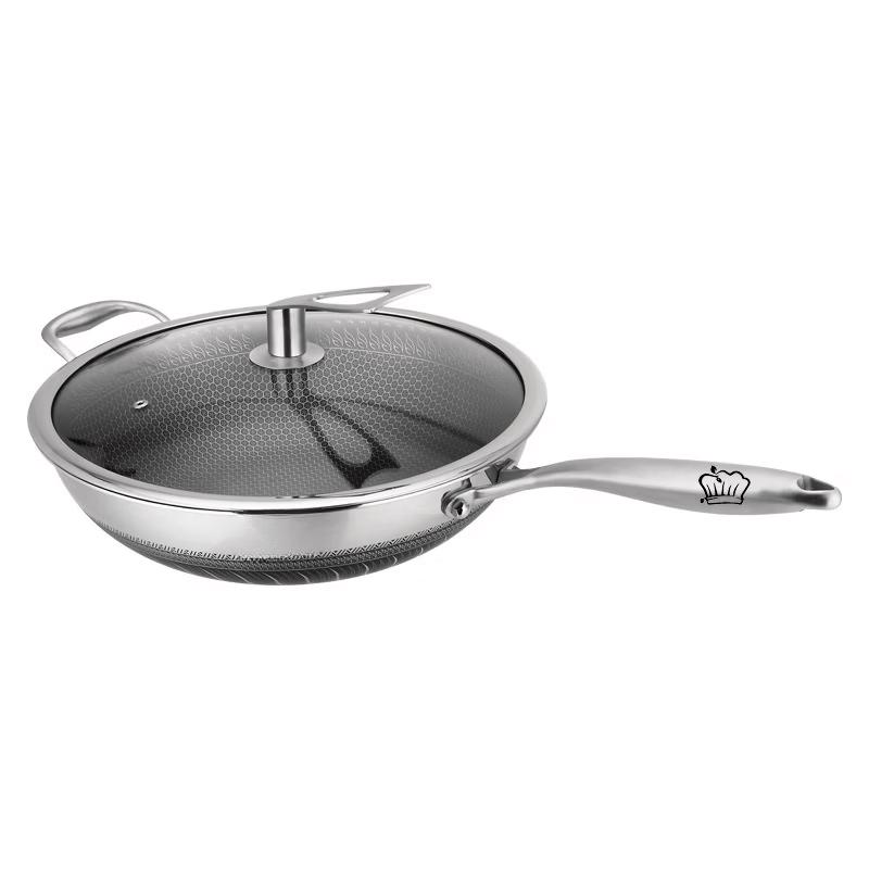 

Wutuo 316 Stainless Steel Universal Wok & Frying Pan with Stand-Up Glass Lid