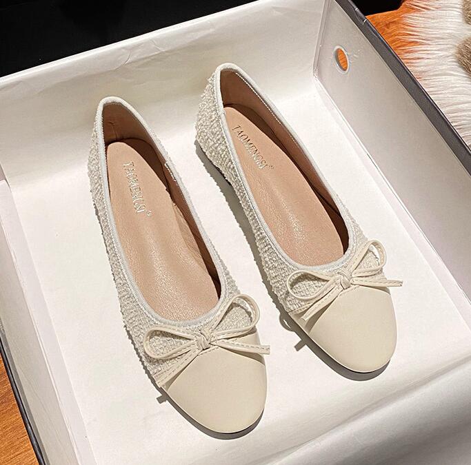 Elegant Round Toe Bowtie Flats Women Mixed Color Shoes Office Ladies Dress Slip On Moccasins Femme Cozy Loafers Silver Ballerina 45 бежевый 5459₽