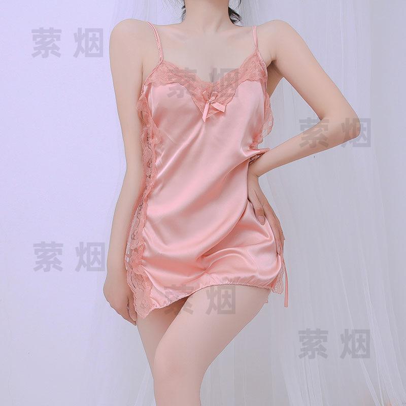 Sex underwear bed sexy temptation suspender skirt side strap satin hollow small chest nightdress