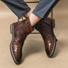 New Brown Ankle Boots for Men Zippper Black Crocodile Pattern  Square Toe Fashion Business Formal Men's Boots Size 38-46