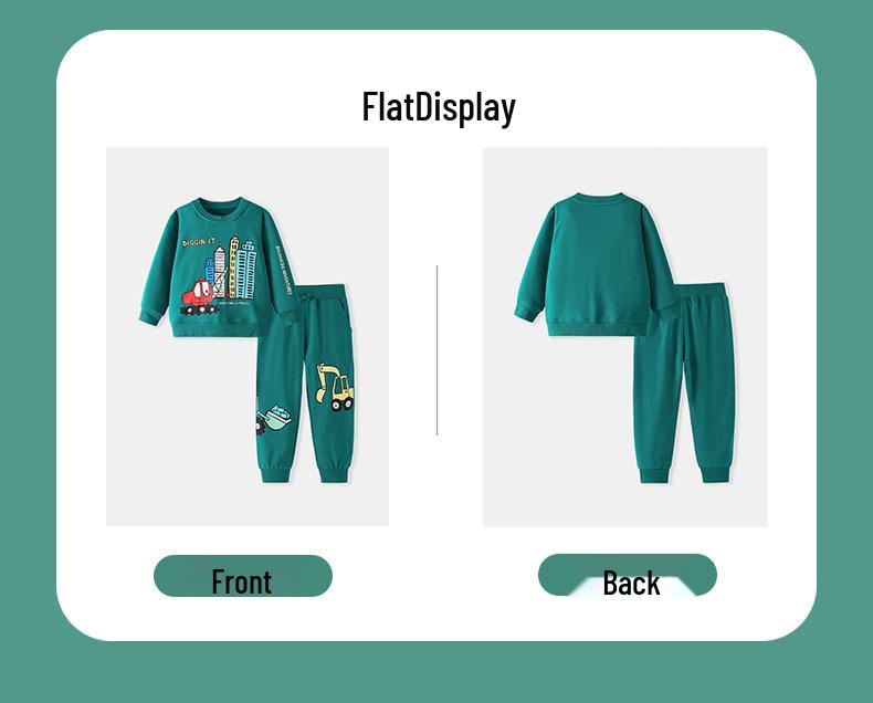 European Autumn/Winter Cartoon Crane Print Children's Sportswear Set - Hoodie & Pants