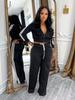 TW802 Women's Autumn/Winter Striped Hooded Cardigan & Straight-Leg Trousers Set