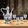 Dragon & Phoenix Wine Set: Silver Pot, Silver-Plated & Gold-Plated Cups, Five-Piece Set in Leather Box.