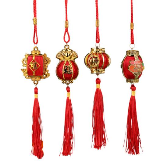 Red Lucky Hanging Lanterns Mini Chinese New Year Lantern Decoration with Tassel for Spring Festival Wedding Party Decor