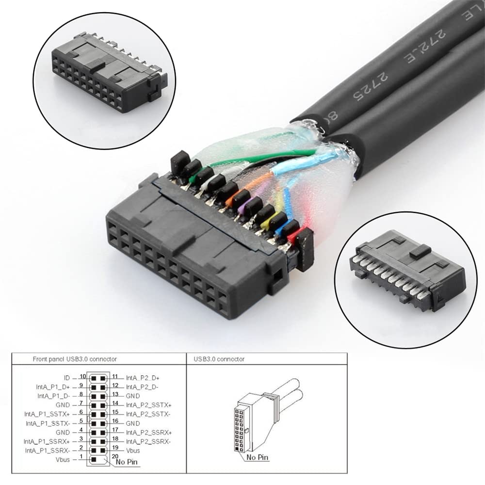 Xiwai Down Angle 90 Degree USB To Male To Female Extension for Motherboard Mainboard 3.0 20-Pin 19-Pin Cable, 5Gbps,