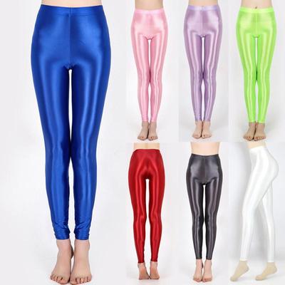 Leggings da yoga a vita alta lucidi in raso sexy da donna Pantaloni lucidi oleosi lucidi a nove punti