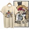 COOLMIND 100% cotton BEIGE cat print exclusive graphic women T shirt big size loose cotton cat lover women tshirt LOVELY cat tee