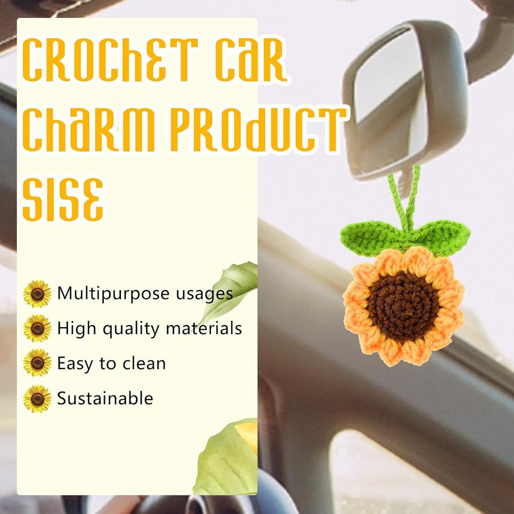 Jeffdad Handmade Sunflower Car Rear View Mirror Hanging Accessories Ornaments Cute Women's Car Interior Decorations Automotive Interior Aesthetic