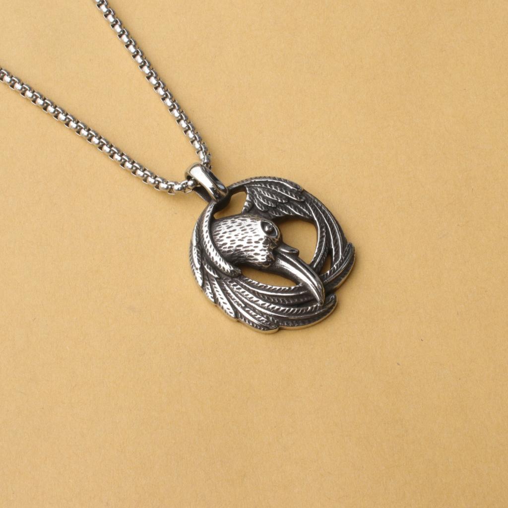 Accessoires, Pendentif Collier Oiseau Supplémentaire Animal Vintage en Acier Inoxydable, Pendentif en Acier Titane pour Homme