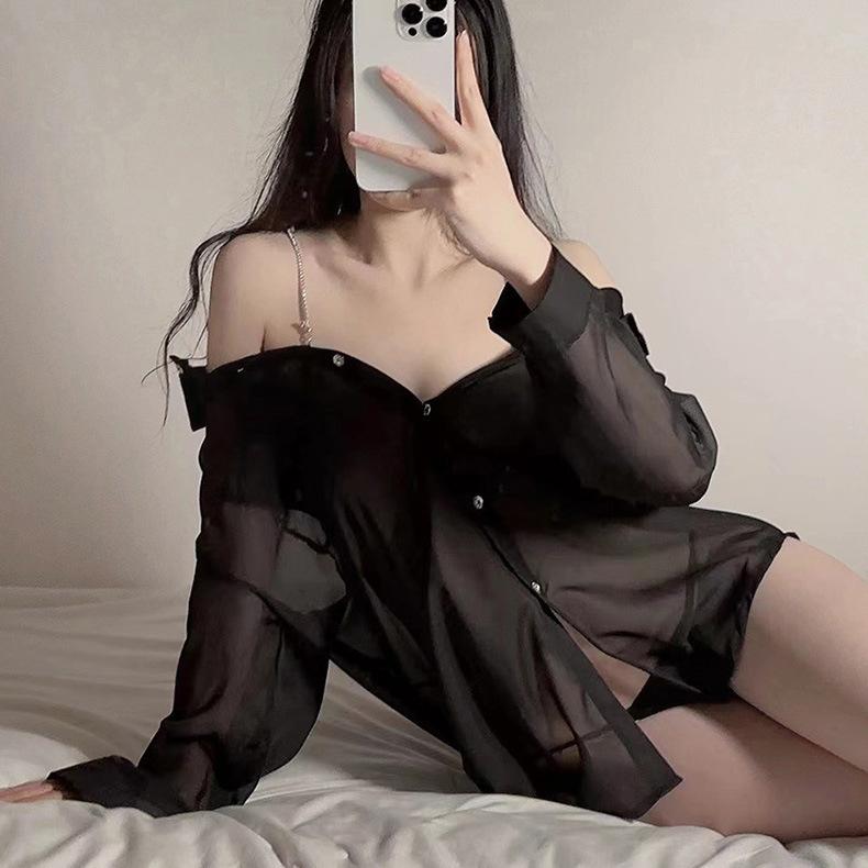 Sex Underwear Sexy Imitation Shirt Perspective Chiffon Nightdress Premium Diamond Suspender Pure Desire Pajamas