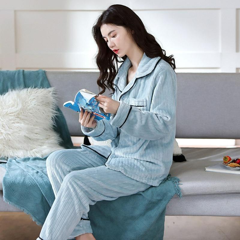 Suit Pajamas, Women's Coral Fleece Pajamas, Autumn and Winter Thickened Warm Flannel Pajamas, Women Can Wear Home Service Outside