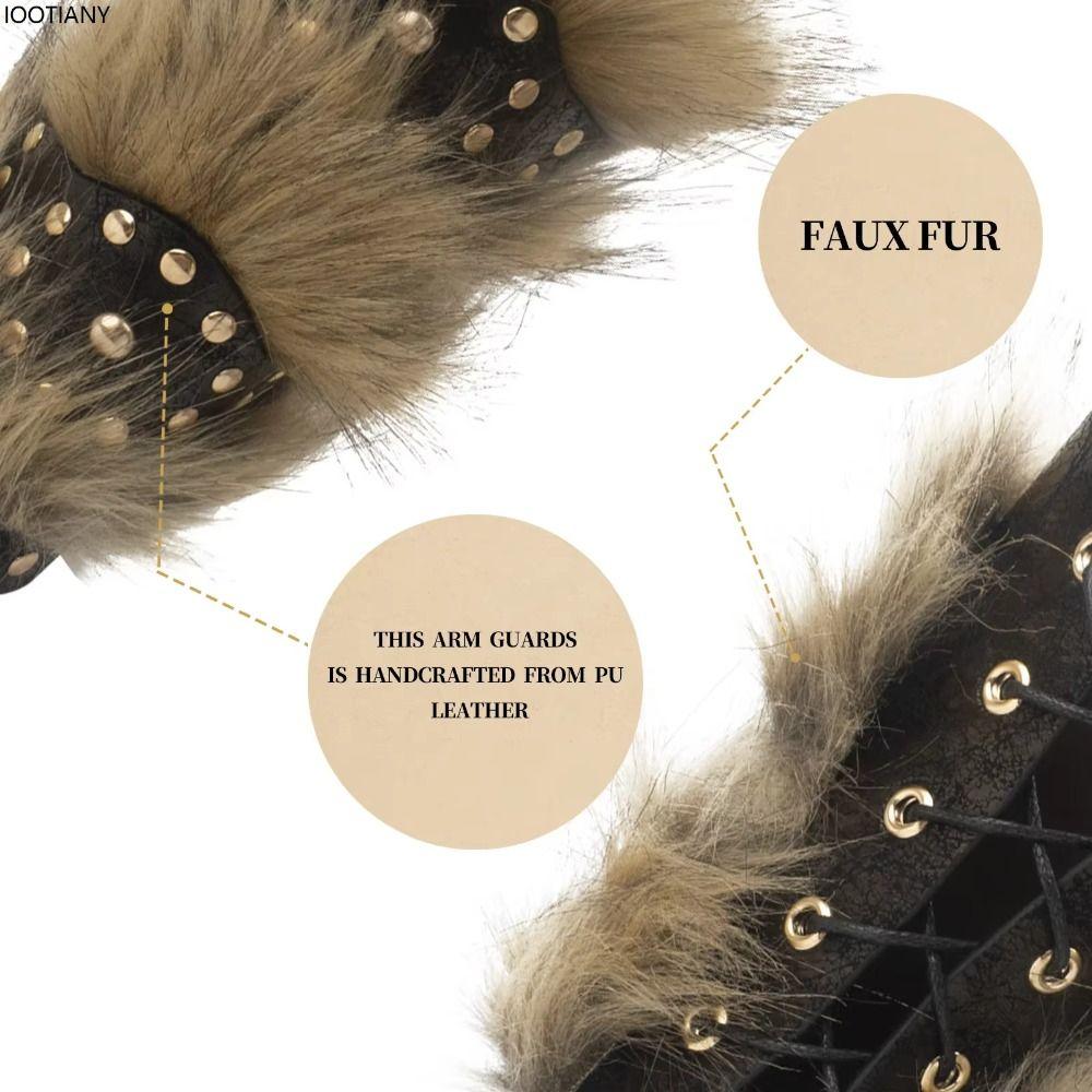 Three-Strap Viking Wrist Guards Faux Leather Faux Fur Wrist Guard  Knight Costume