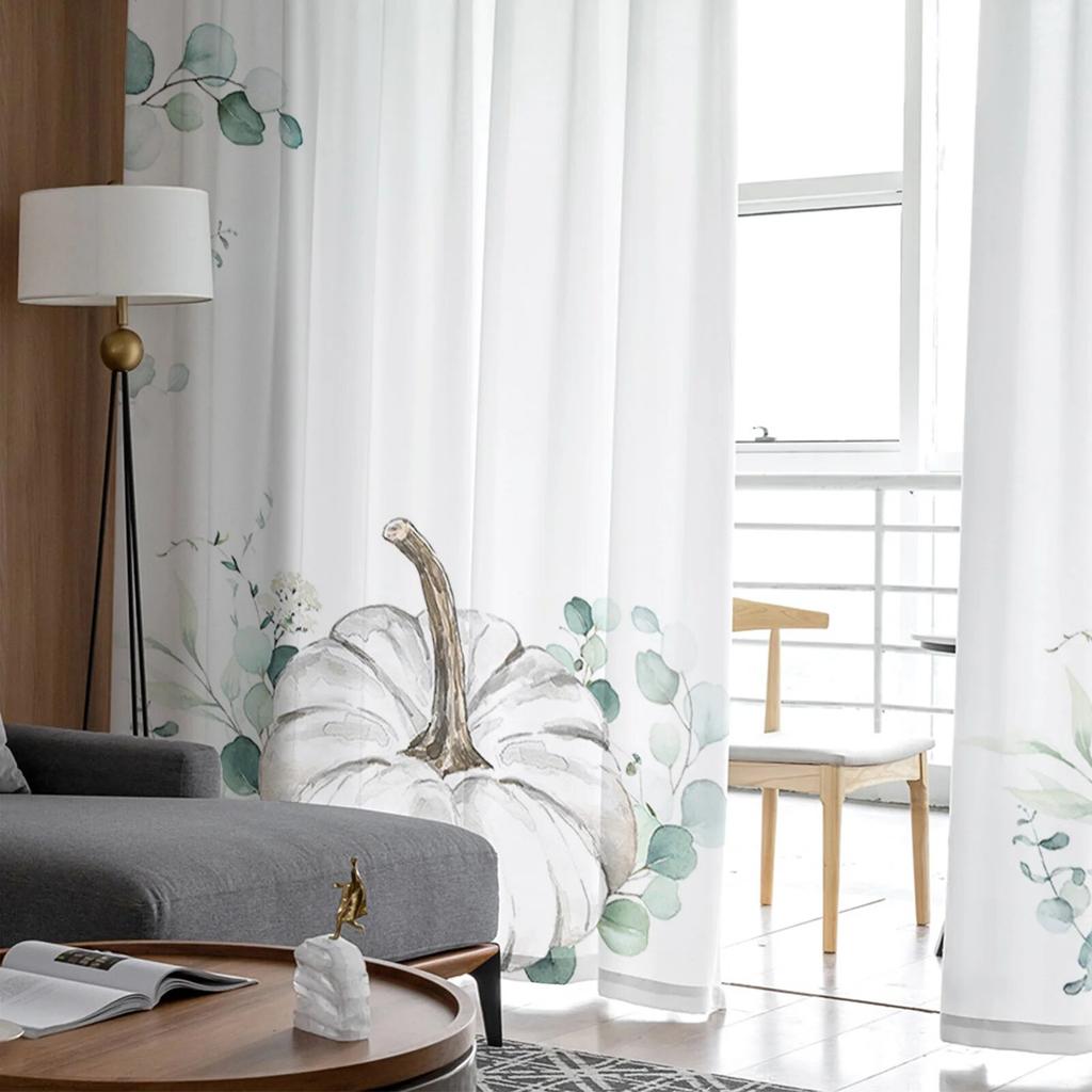 Herbst Eukalyptus Kürbis Gardinen für Wohnzimmer Schlafzimmer Tüll Vorhang für Küche Voile Vorhang Blind Panels