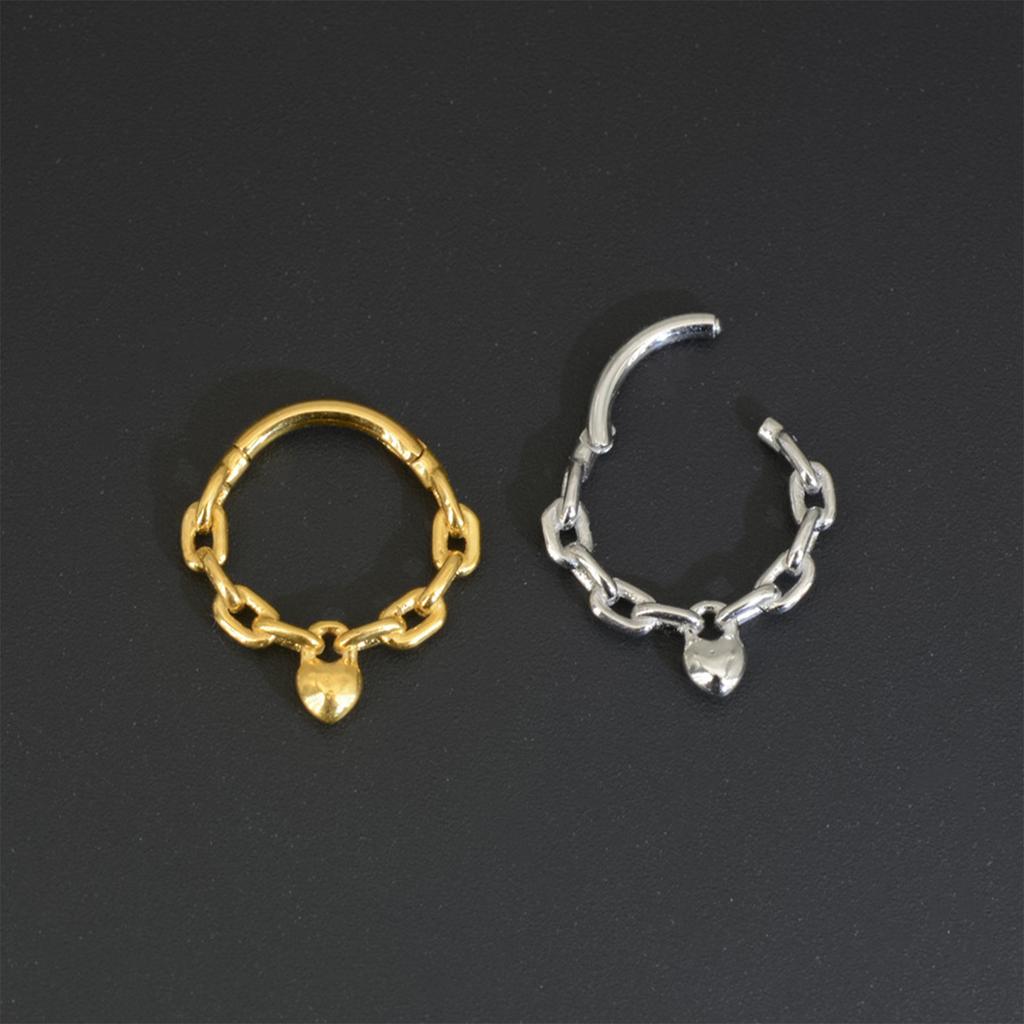 Surgical Steel Nose Rings Hoop Heart Chain Designs Septum Jewelry for Women and Girls 8/10MM In Gold or Silver